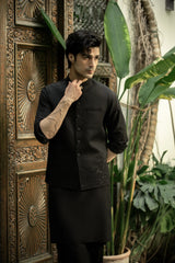 Black Embroidered Waistcoat W-2963