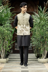 Stone Gray Embroidered Waistcoat W-2867
