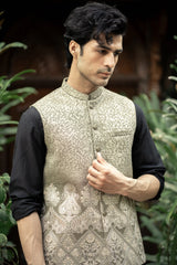 Stone Gray Embroidered Waistcoat W-2867