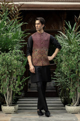 Maroon Embroidered Waistcoat W-2867-1