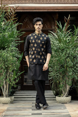 Black Gold Embroidered Waistcoat W-2992