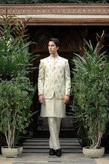 White Gold Embroidered Prince Coat PC-587