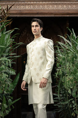 White Gold Embroidered Prince Coat PC-587