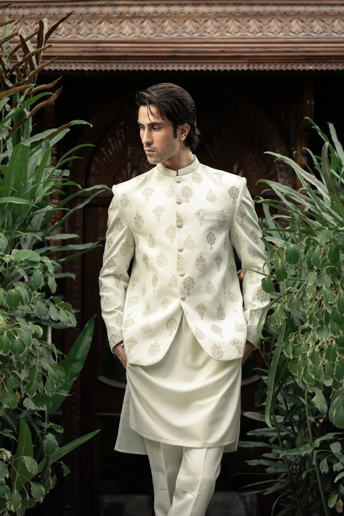 White Gold Embroidered Prince Coat PC-587