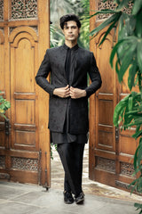 Black Embroidered Front Open Sherwani GS-5149