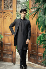 Black Embroidered Front Open Sherwani GS-5149