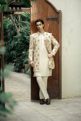 Fawn Embroidered Front Open Sherwani GS-5151