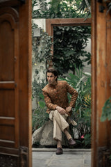 Rust Floral Embroidered Prince Coat PC-584