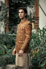 Rust Floral Embroidered Prince Coat PC-584