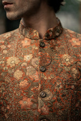 Rust Floral Embroidered Prince Coat PC-584