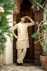 Cream Embroidered Waistcoat W-3014