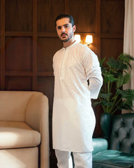 Off-White Embroidered Kurta Trouser FD-5076
