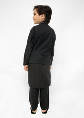 Kids Black Shalwar Kameez With Black Multi EMB Waistcoat