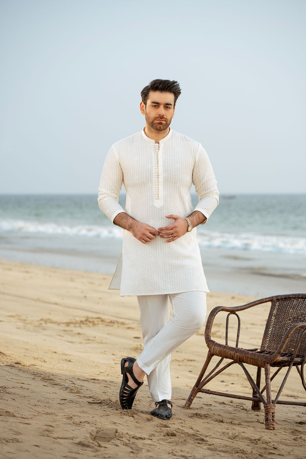 Off White Embroidered Kurta Trouser FD-5063