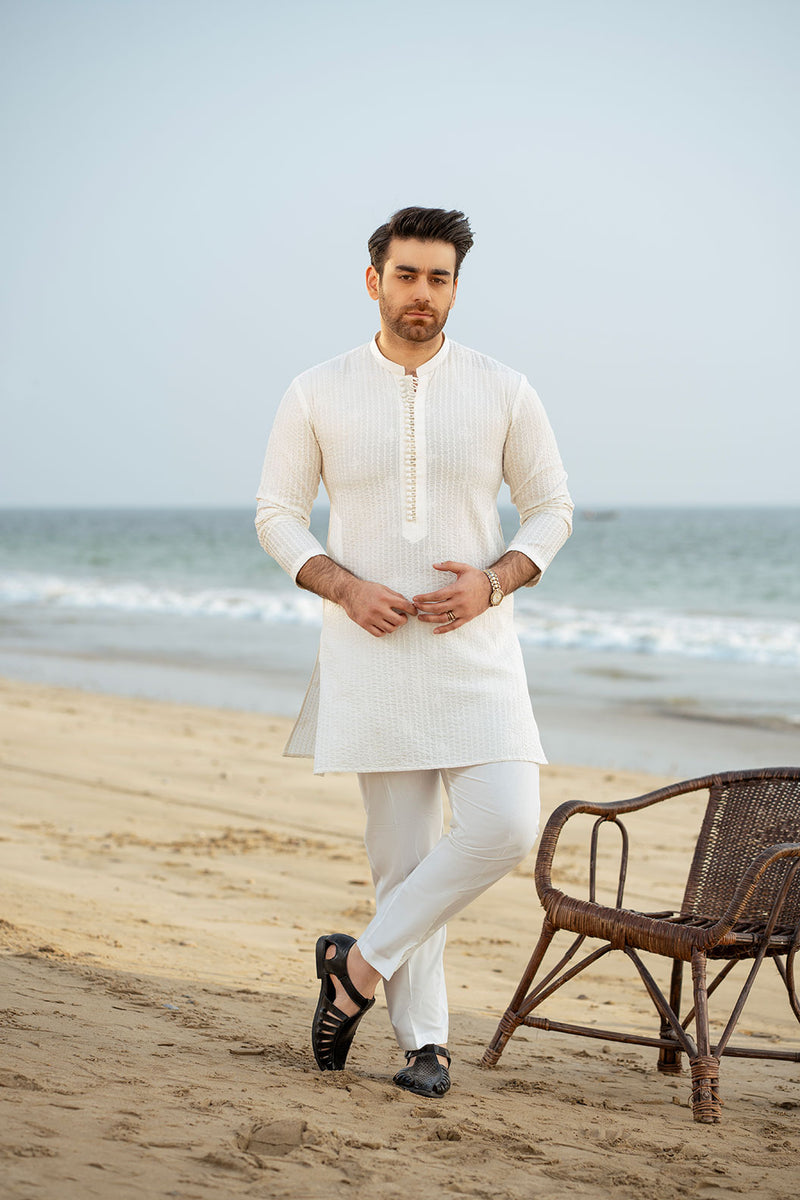 Off White Embroidered Kurta Trouser FD-5063