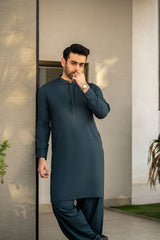 Teal Blue Embroidered Kameez Shalwar C-10201