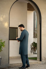 Teal Blue Embroidered Kameez Shalwar C-10201