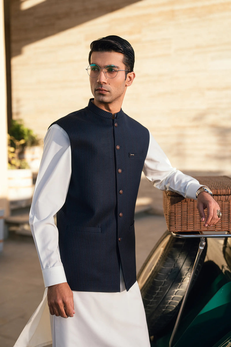 Navy Striped Suiting Waistcoat WS-2019