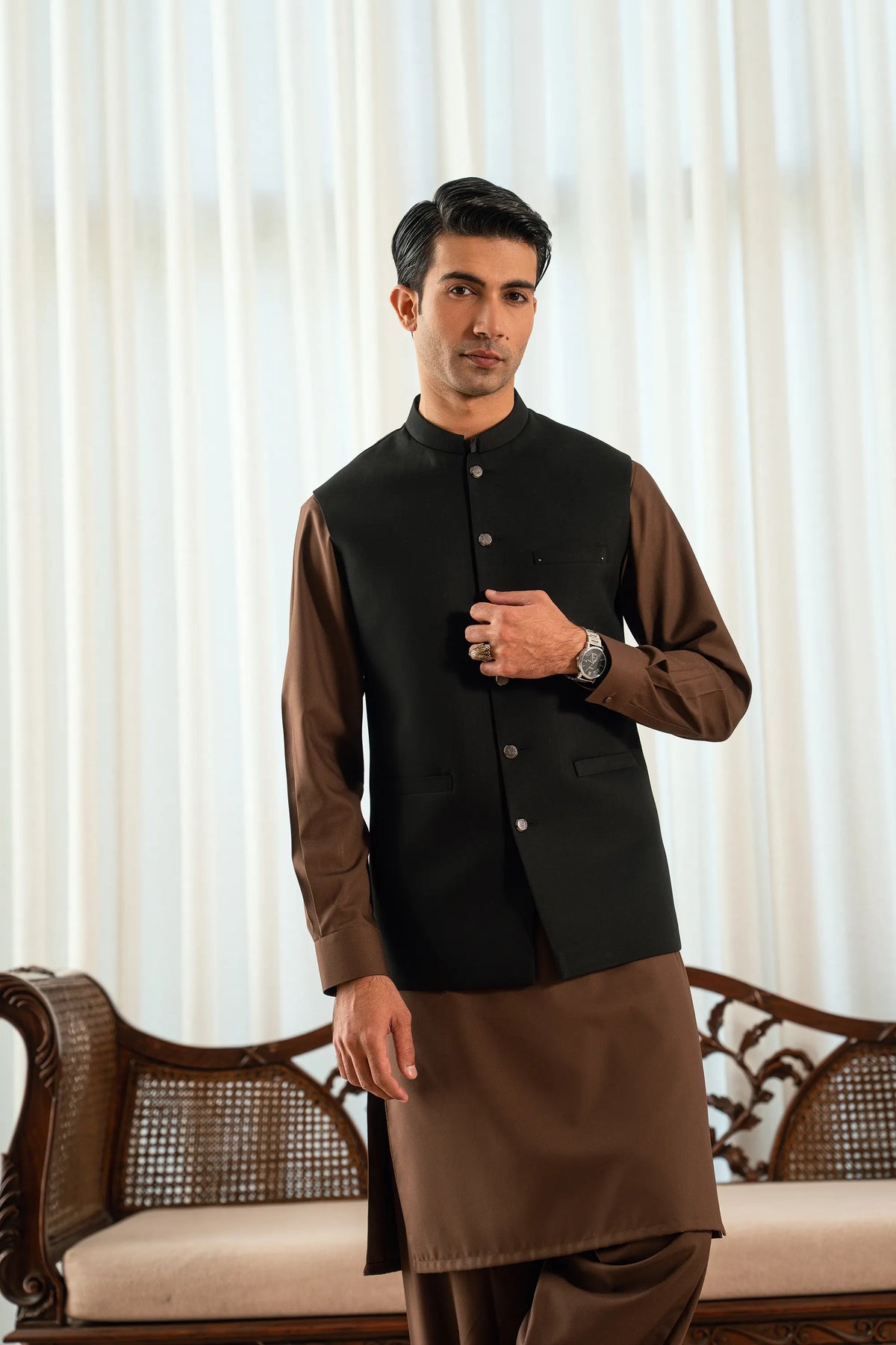 Jet Black Suiting Waistcoat W-2022