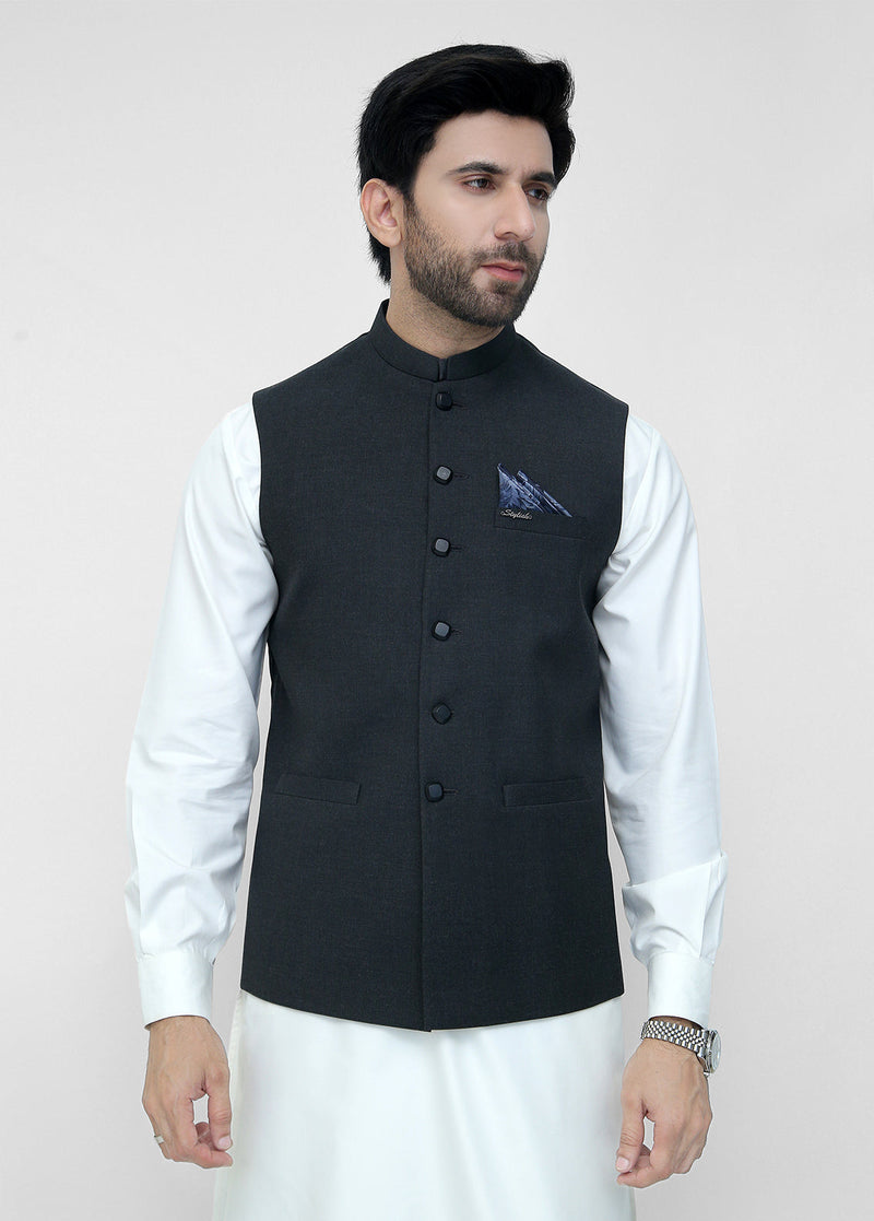 Gray Black Plain Waistcoat For Men's