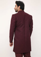 Mehroon Embroidery Front Open Sherwani